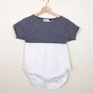 Zara TRF • Blue Striped Contrast Top • s